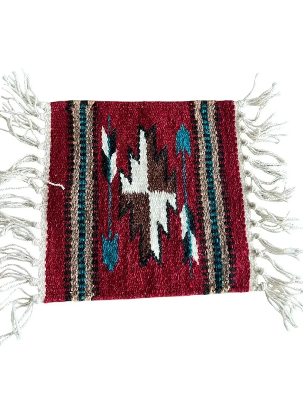 El Paso Blanket Company Woven Table Rug Fringe 90% Wool 15” X 10.5